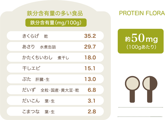 プロテイン フローラ 鉄分含有量の多い食品
